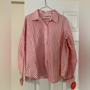 Liz Claiborne Pink & White Striped Button Front Shirt
